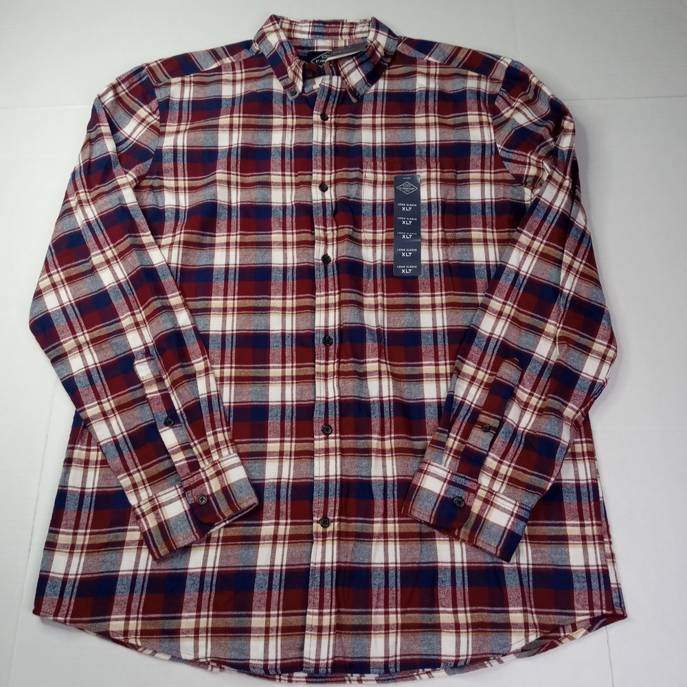 St John's Bay Plaid Flannel Shirt Men's Size‎ XLT Autumn Burgundy Classic Fit